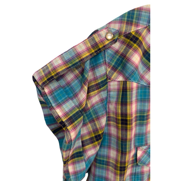 Wrangler Wrancher Pearl Snap Short Sleeve Shirt Plaid Cowgirl Rodeo Women's XXL - Picture 5 of 7